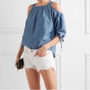 Madewell Chambray Lightweight Cold Shoulder Blouse Top - XS